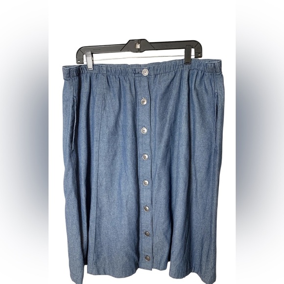 Vermont Country Store Denim Skirt 1X button front modest elastic waist - Picture 1 of 3